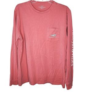 Vineyard Vines Mens Medium Pink Mahi Christmas Wreath Holiday Long Sleeve Tee